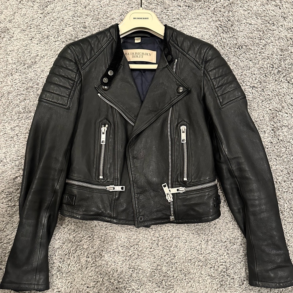 Burberry Quilted Black Moto Biker Leather Jacket Size US 2 gently used